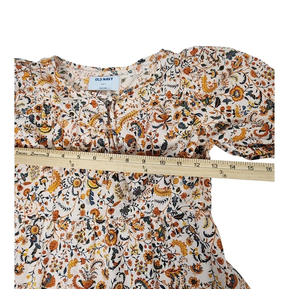 Old Navy Girls S 6-7 Floral Tiered‎ Babydoll Dress Puff Sleeve Boho Cream Orange
